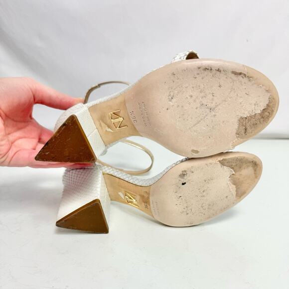 Tamara Mellon White & Gold Snakeskin Triangle Heel Sandals Size Eur 36.5/ US 6.5 - Picture 9 of 10